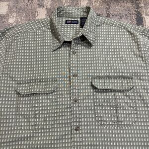 Faded Glory Mens Shirt XL Button Up Green Cotton Pockets Short Sleeve
